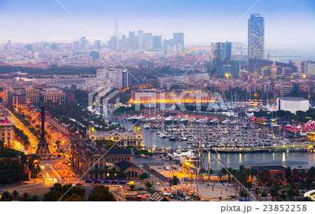 View to Port Vell at Barcelona in night 23852258