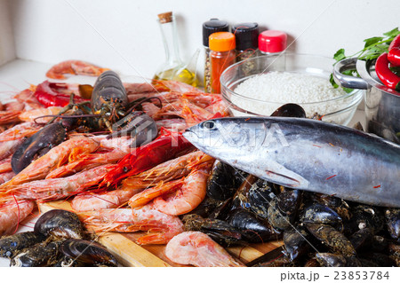raw seafoods and seasonings 23853784