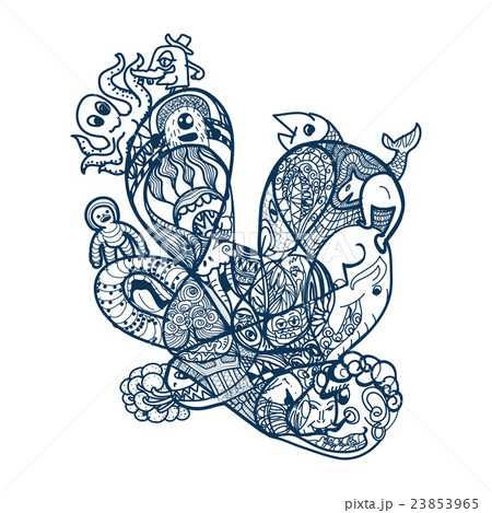 Abstract line art with animal for coloring Abstract line art with animal for coloring 23853965