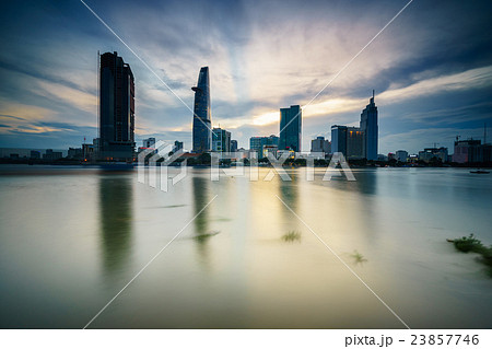 Downtown Saigon in sunset with long exposure 23857746
