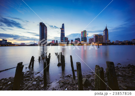 Night view of Saigon down town on riverbank Night view of Saigon down town on riverbank 23857816