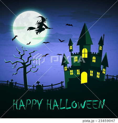 Witch Flying On A Magic Broomstick Over The Castle Stock Illustration Witch Flying On A Magic Broomstick Over The Castle Stock Illustration