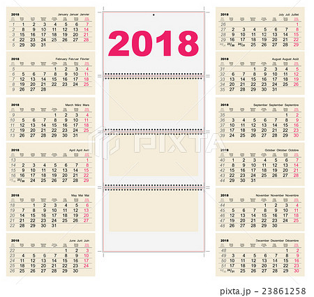 Template grid Wall Calendar 2018. First Day Monday 23861258