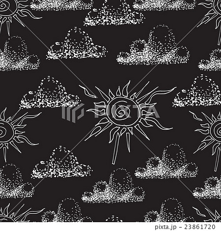 Vector seamless pattern. Hand drawn clouds and sun 23861720