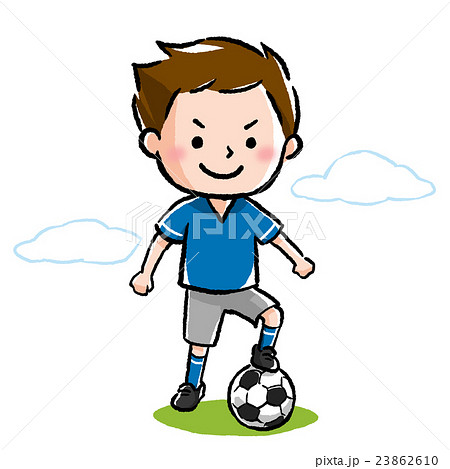ボールに足を乗せてポーズを決める サッカー少年のイラスト素材