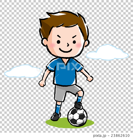 ボールに足を乗せてポーズを決める サッカー少年のイラスト素材