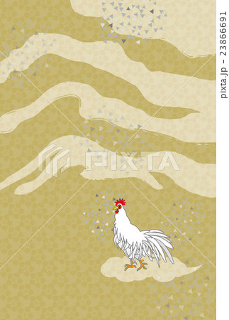 ニワトリのイラストの和風縦型グリーティングカード素材 ニワトリのイラストの和風縦型グリーティングカード素材 23866691