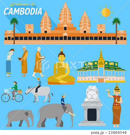 Cambodia Landmarks And Iconsのイラスト素材