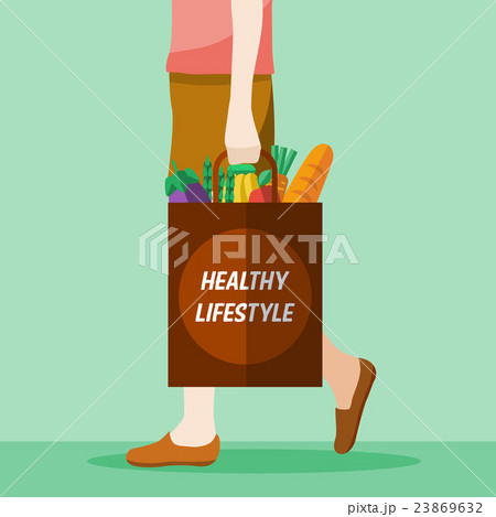 Illustration of a woman holding grocery shopping b 23869632