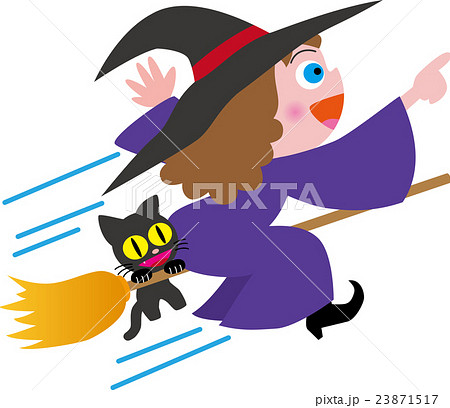 Print空を飛ぶ魔女と黒猫のイラスト素材 23871517 Pixta