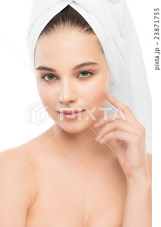 Beautiful young brunette woman with clean face and Beautiful young brunette woman with clean face and 23871755