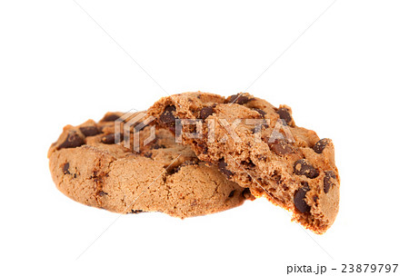 Cookies with chocolate drops isolated 23879797