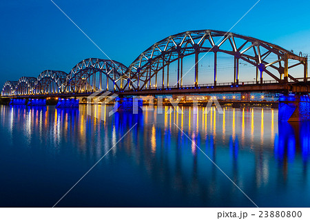 Railway bridge at twilight in Riga, Latvia 23880800