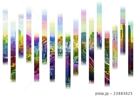 カラフルな帯と都市の背景　アブストラクト 23883625