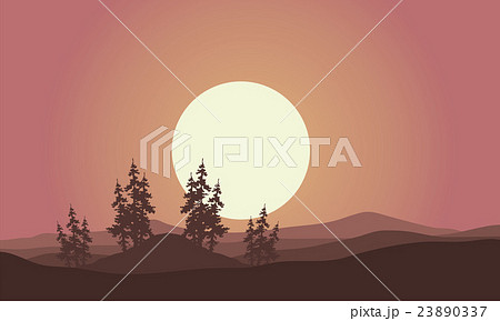 Silhouette of hills and spruce scenery 23890337