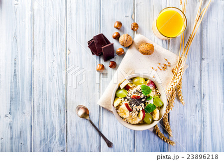 Bowl of fresh fruit. Healthy breakfast. 23896218