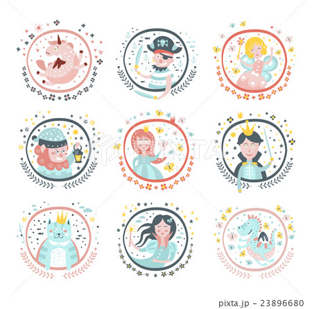 Fairy Tale Characters Girly Stickers In Round 23896680