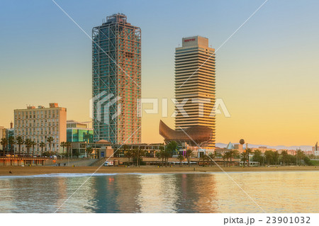 Barceloneta Beach in Barcelona at sunrise 23901032