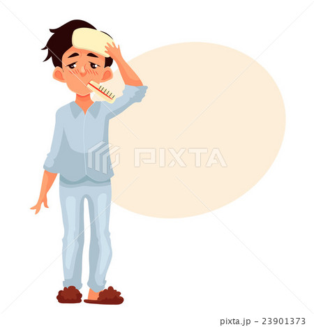 Little boy having cold with thermometer in his 23901373