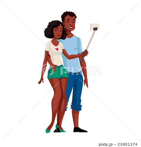 African American dark skinned couple taking selfie African American dark skinned couple taking selfie 23901374