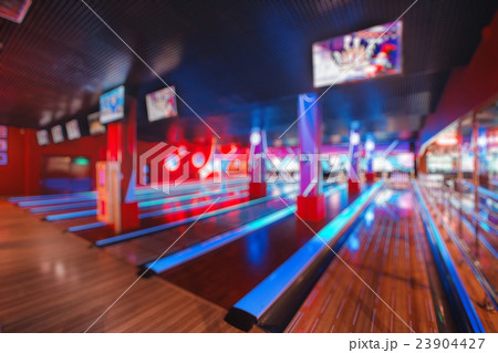 Blurred image of colorful bowling arena with 23904427