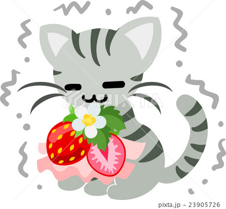 震える可愛い猫とイチゴのアクセサリーのイラスト素材