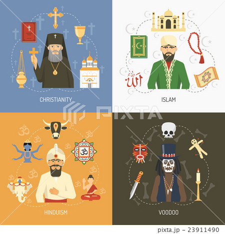 Religions Concept 4 Flat Icons Square  Religions Concept 4 Flat Icons Square  23911490