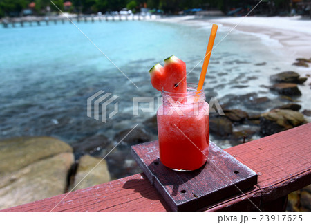 Watermelon smoothie in glass bottle 23917625