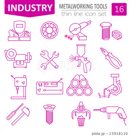 Metal working tools icon set. Thin line design Metal working tools icon set. Thin line design 23918110