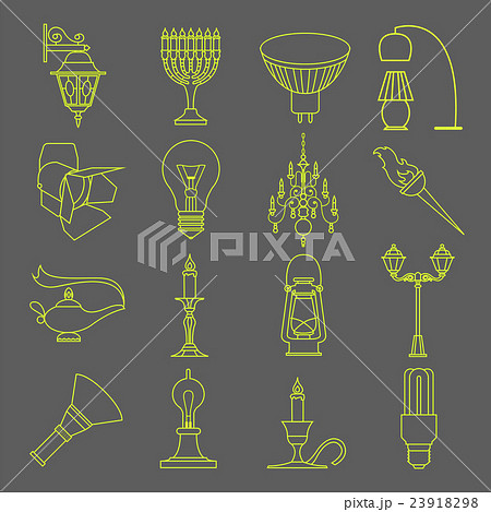 Lighting elements icon set. Thin line design 23918298