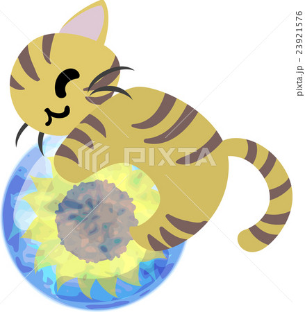 可愛い猫と不思議な花のクリスタルのイラスト素材