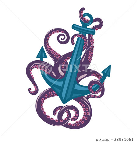 Violet Cartoon Octopus With Curvy Arms And Suctionのイラスト素材