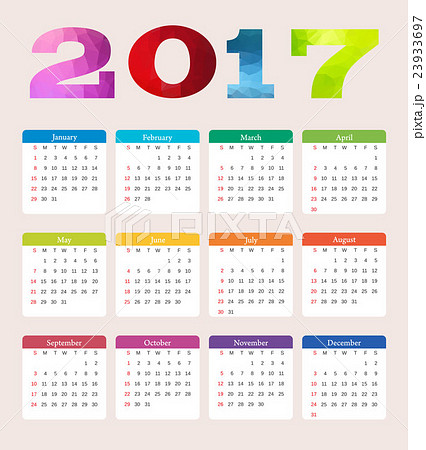 Calendar 2017. Week starts from Sunday. 23933697