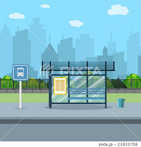 Bus stop with city background . Bus stop with city background . 23933708