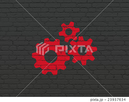 Information concept: Gears on wall background 23937634