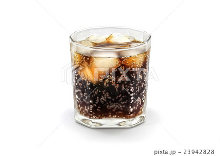 Glass of cola with ice cube isolated on white 23942828
