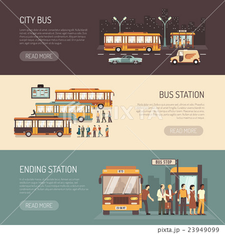 City Bus Flat Horizontal Banners Set  23949099