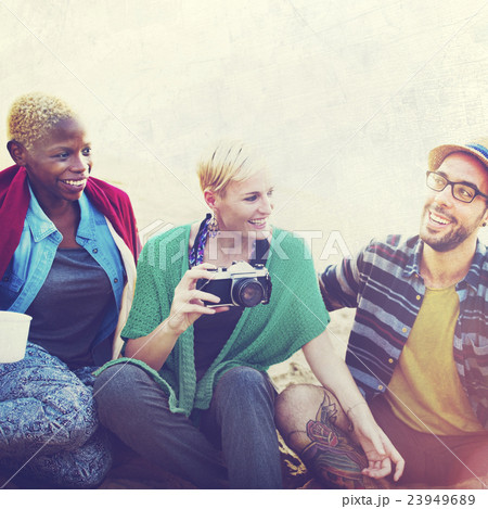 Friends Beach Vacation Relaxing Chilling Concept Friends Beach Vacation Relaxing Chilling Concept 23949689