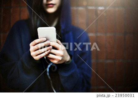 Woman Listening Music Media Entertainment Relaxation Concept 23950031