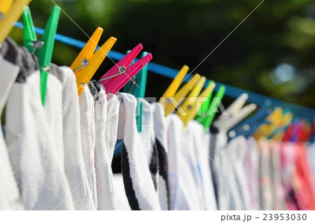 Drying clothes hanged on the clothesline. Drying clothes hanged on the clothesline. 23953030