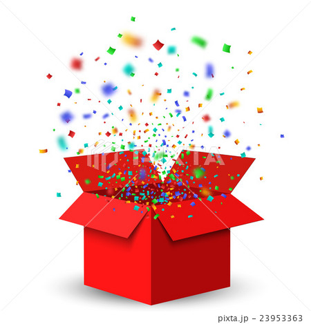 Open Red Gift Box and Confetti. 23953363