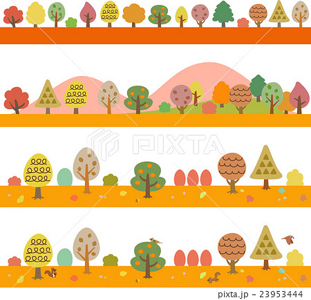 Autumn Trees And Mountain Line Illustration Set Stock Illustration