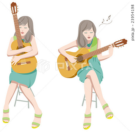 ギターを弾く女性のイラスト素材 23954198 Pixta