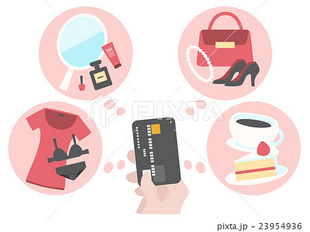 イラスト素材 インターネットショッピング 女性 クレジットカードのイラスト素材