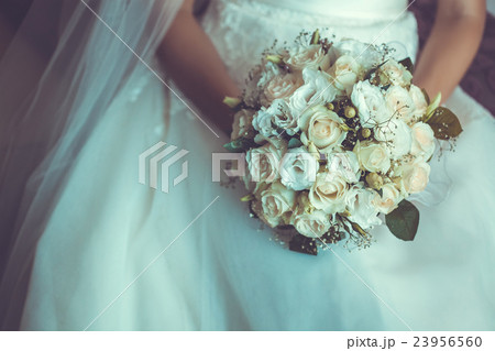 Bride in White Dress Holding Splendid Bridal 23956560