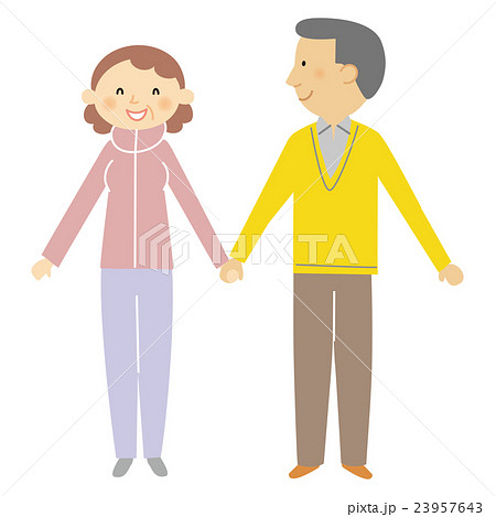 手つなぎ 老夫婦のイラスト素材