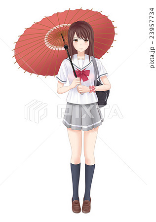 和傘を持つ女子高生のイラスト素材 23957734 Pixta