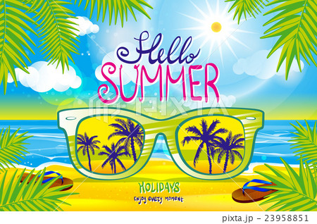 Vector summer blurred beach, with sunglasses, Vector summer blurred beach, with sunglasses, 23958851