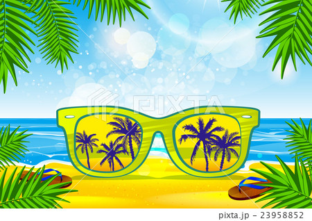Vector summer blurred beach, with sunglasses, Vector summer blurred beach, with sunglasses, 23958852