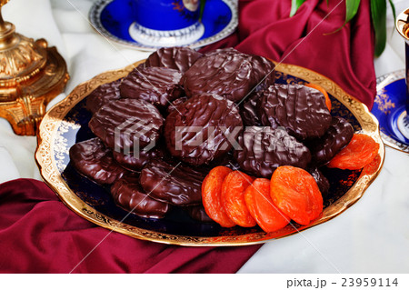 apricot chocolate in a luxurious still life 23959114